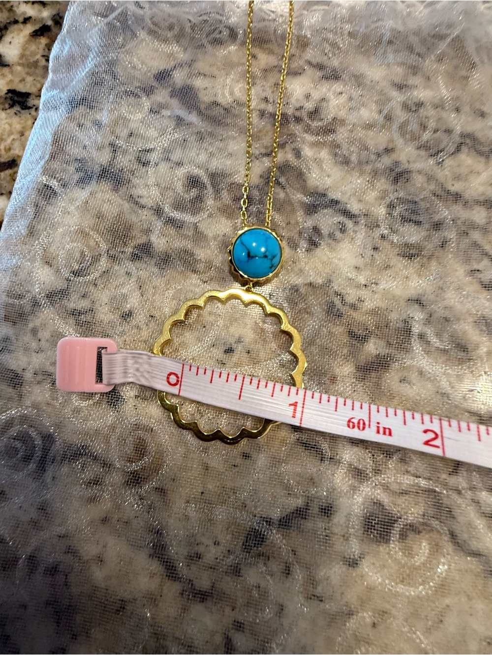 Turquoise & gold toned pendant chain line necklace - Picture 5 of 9